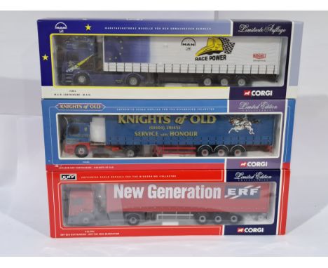 Corgi&nbsp;a boxed trio of 1/50 scale trucks to include CC75801, CC75405 and CC12701. Conditions generally appear Excellent P