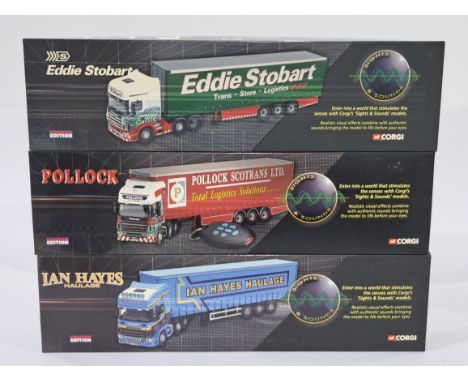 Corgi "Sight &amp; Sounds" a boxed trio of 1/50 scale trucks to include CC12936, CC12931 and CC12935. Not checked for complet