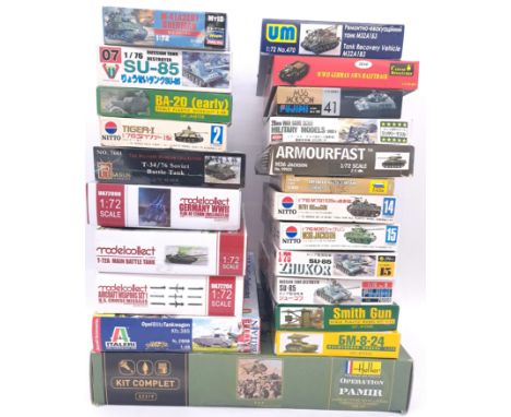 Italeri, Heller, Academy, Hasegawa and similar, a boxed mainly Tank group of mixed scale military plastic kits. Conditions al