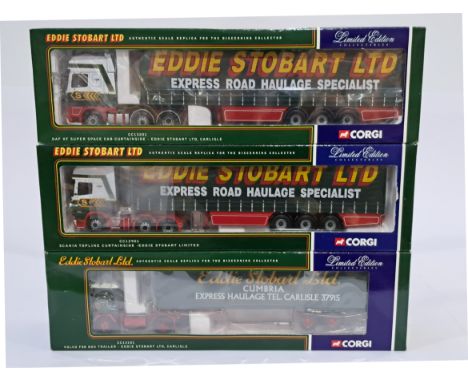 Corgi&nbsp;a boxed Eddie Stobart trio of 1/50 scale trucks to include CC12901, CC13201 and CC13101. Conditions generally appe