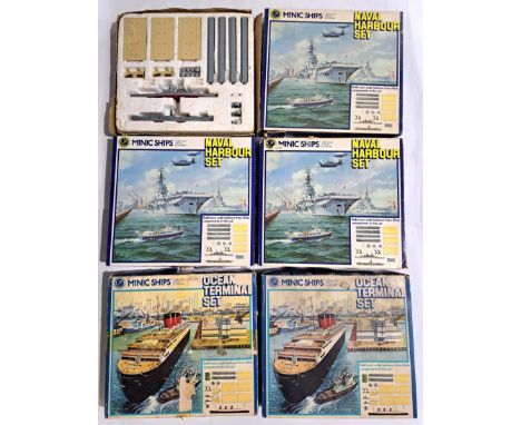 Minic Ships (Hornby) 1/1200 scale Sets comprising of 2x Ocean Terminal Sets along with 4x Naval Harbour Sets. Some sets come 