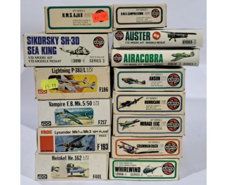 Airfix and FROG a mixed boxed group to include Kit Series 2 - "Hurricane 72", Kit Series 2 - "Mirage IIIC" and others. Unchec