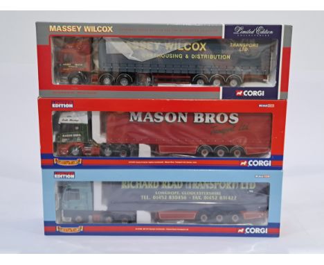 Corgi&nbsp;a boxed&nbsp; trio of 1/50 scale trucks to include CC13701, CC13408 and CC75206. Conditions generally appear Excel