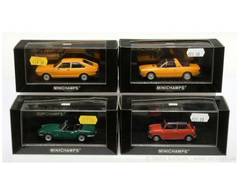 Minichamps (1/43rd scale) group to include (1) Lancia Beta Side- yellow, black; (2) Triumph Spitfire Mark IV - green, black i