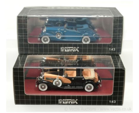 Matrix (1/43rd scale) MX40406 Duesenberg Dual Cowl Phaeton 1935 - black body, peach side flashes and interior and MX40406 Due