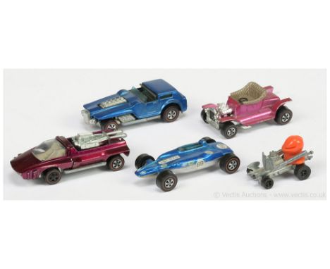Hot Wheels (Mattel) group to include The Hood - metallic blue; Hairy Hauler - metallic magenta; Hot Heap; Shelby Turbine and 