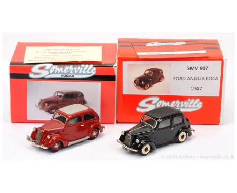 Somerville SMV902 Ford 7Y Saloon 1937 - dark red, light grey roof panel, chrome trim (Ltd 100/100) and SMV907 Ford Anglia E04