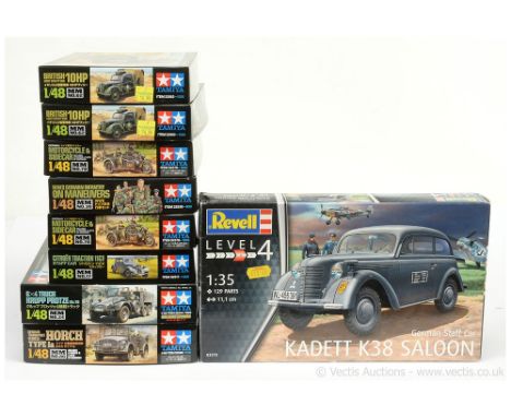 Tamiya Plastic (1/48th scale) Kits - all military related to include British Light 10HP, Motorcycle &amp; Sidecar; Citroen Tr