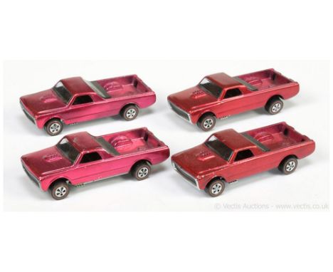 Hot Wheels (Mattel) Redline 6213 Custom Fleetside - group of 4 x unboxed to include metallic red and metallic magenta (slight
