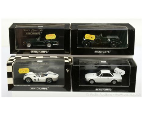 Minichamps (1/43rd scale) group to include Lancia Fulvia 1600HF - white body, black interior; Triumph TR6 Sports Car - dark g