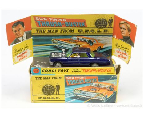 Corgi 497 "The Man from UNCLE" Thrushbuster - blue body, yellow interior, plastic lamps and clicker, cast hubs, silver trim -