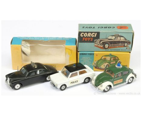 Corgi group to include 209 Riley Pathfinder "Police" Car - black body, silver trim, flat spun hubs, grey plastic aerial "Poli