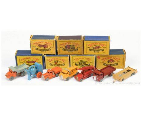 Matchbox Regular Wheels group to include 3a Cement Mixer; 6a Quarry Truck; 9a Fire Engine; 15a Diamond T Prime Mover; 16a Tra