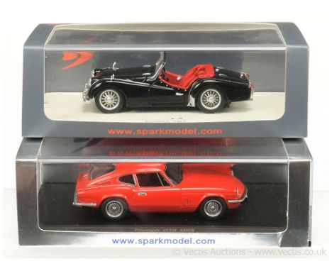 Spark (1/43rd scale) S1403 Triumph GT6 Mark 3 - red, black interior and S0500 Triumph TR3 Sports Car - black body, red interi