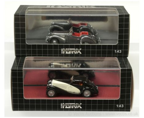 Matrix (1/43rd scale) MX40102 Alfa Romeo 8C Coupe - black with ivory side panels and MX41205 Lea-Francis 2.5 litre Sports - g