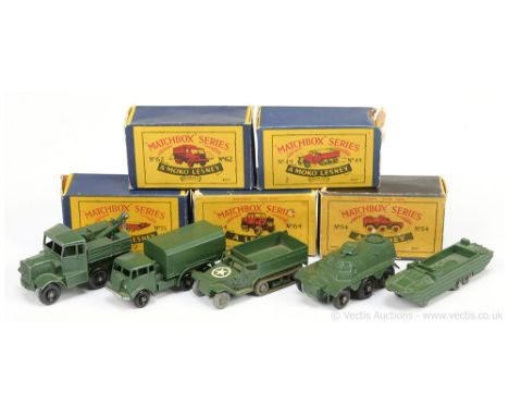 Matchbox Regular Wheels Military Issues a group to include 49a Half-Track M3; 54a Saracen Personnel Carrier; 55a DUKW (metal 