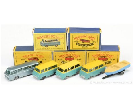 Matchbox Regular Wheels group to include 40b Leyland Tiger Coach - steel blue, silver trim, knobbly silver plastic wheels; 48