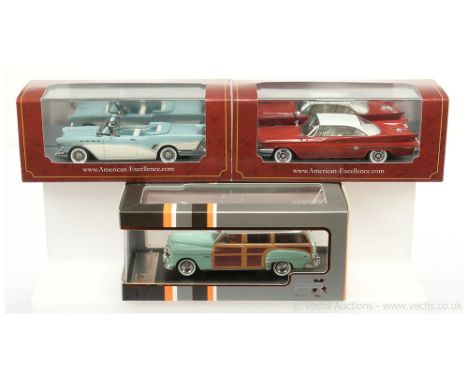 PRX Models (Ixo) (1/43rd scale) Dodge Cornet Woody Wagon - turquoise with wood effect side panels; Neo Chrysler 300F - red, w