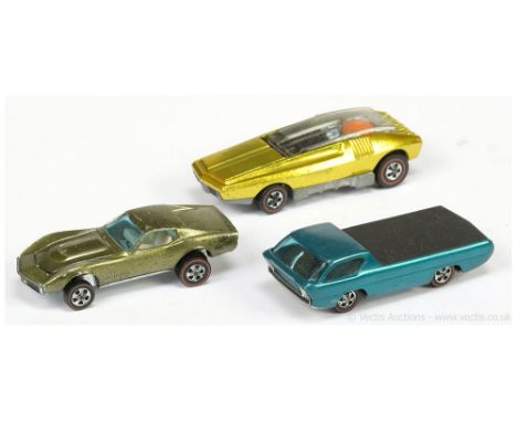 Hot Wheels (Mattel) Redline group to include Whip Creamer - metallic lime; Deora - dark metallic aqua (missing surfboards) an