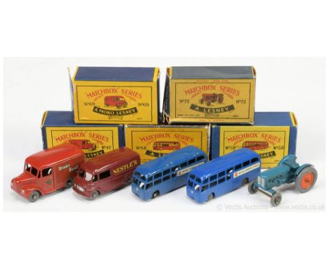 Matchbox Regular Wheels group to include 47a Trojan "Brooke Bon Tea" Van; 58a Airport Coach "British European Airways" - grey
