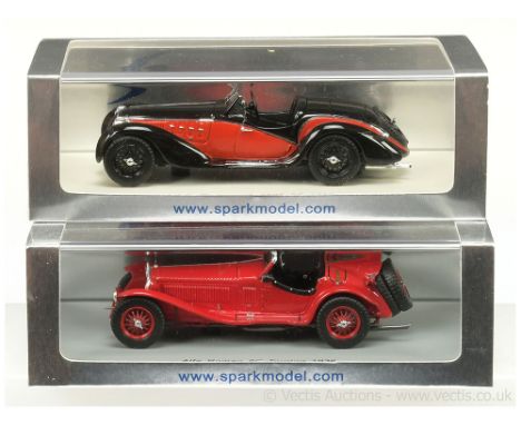 Spark (1/43rd scale) Alfa Romeo 8c 2500SS 1939 - black, red side panels and Alfa Romeo 8c Touring 1936 - red including wheels