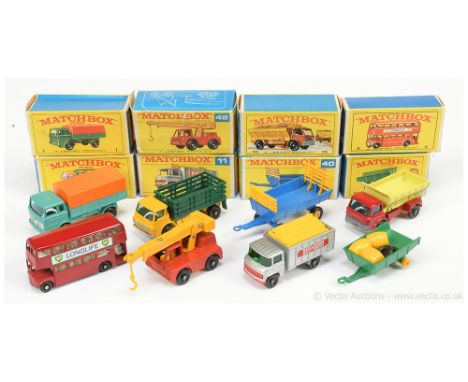 Matchbox Regular Wheels group to include 1e Mercedes Covered Truck; 4d Dodge Stake Truck; 5d London Bus "BP Longlife"; 11d Me