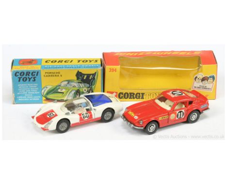 Corgi 330 Porsche Carrera 6 - white body, red doors and bonnet, blue engine cover, black interior with figure driver, cast hu