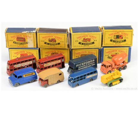 Matchbox Regular Wheels group to include 8 Caterpillar Tractor; 25a Bedford "Dunlop" Delivery Van; 26b Foden Cement Truck; 35