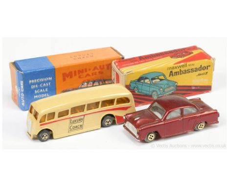 Maxwell Ambassador - metallic red, grey interior, dark orange base with plastic wheels and gold centres - Excellent (requires