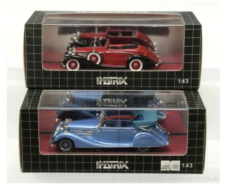 Matrix (1/43rd scale) MX41302 Mercedes 770 Cabriolet - metallic blue, dark blue interior and MX51302 Mercedes 540K - dark met