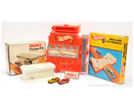Hot Wheels (Mattel) group to include Redline Dual Lane Lap Counter - Excellent in a Fair (complete) carded picture box; empty