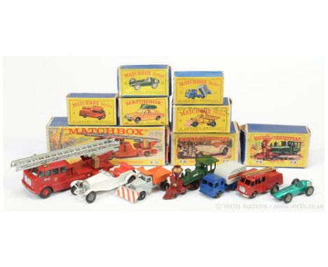 Matchbox Regular Wheels group to include 9c Merryweather Marquis Fire Engine; plus others also includes 45b Ford Corsair (emp