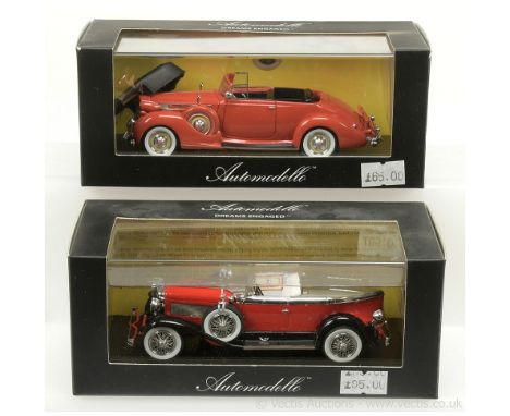 Automodello (1/43rd scale) a pair (1) Packard 12 Convertible Victoria and (2) Duesenberg J Murphy bodied Torpedo Convertible 