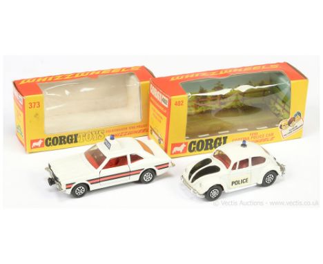 Corgi Whizzwheels a pair (1) 373 Volkswagen Saloon (Beetle) "Police" Car - white body with black boot and bonnet flashes, red