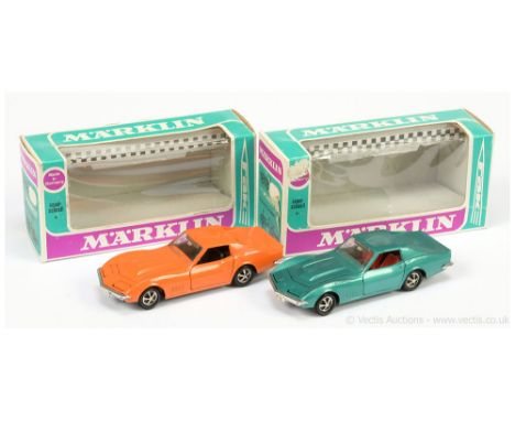 Marklin 1818 a pair (1) Chevrolet Corvette - orange, black interior, chrome trim and (2) same as (1) but green, red interior 