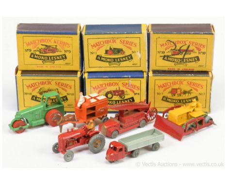 Matchbox Regular Wheels group to include Aveling Barford Road Roller; 4a Massey Harris Tractor; 7a Horsedrawn Milk Float "Pas