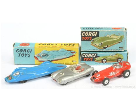 Corgi 150 Vanwall Formula 1 Grand Prix Racing Car - red, silver seat, flat spun hubs - Fair including blue carded picture box