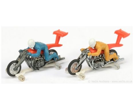 Hot Wheels (Mattel) Rrrumblers High Tailer a pair (1) red plastics with beige figure and white helmet and racing number 5; (2