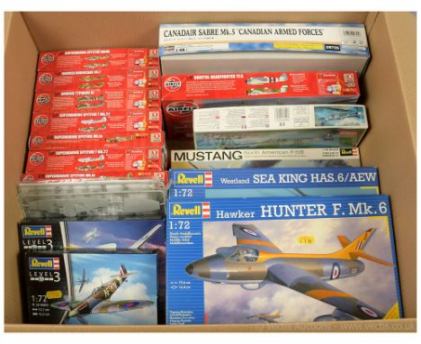 Plastic Kits a group to include Airfix (1/72nd scale) Aircraft Hawker Typhoon; Supermarine Spitfire; plus others (some duplic