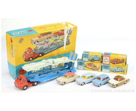 Corgi GS 1b Gift Set to include Bedford type S Carrimore Car Transporter - red cab, blue trailer, spun and flat spun hubs - G