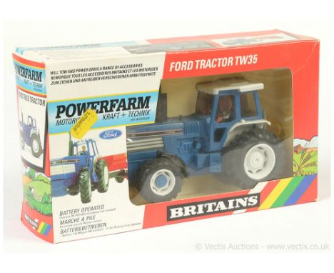 Britains 9321 Powerfarm Ford TW-35 Tractor - finished in blue, grey, black exhaust stack, with figure driver - Excellent Plus