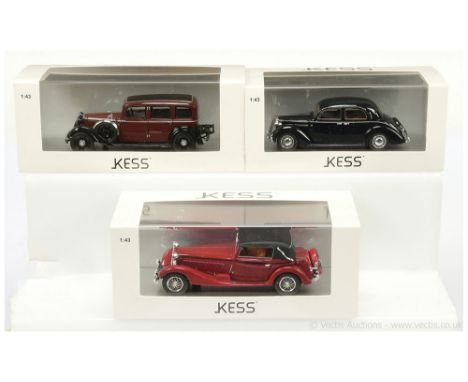 Kess (1/43rd scale) group of 3 (1) Lancia Artena III Series 1933 - maroon, black; (2) Lancia Aprilia Pininfarina 1939 - navy 