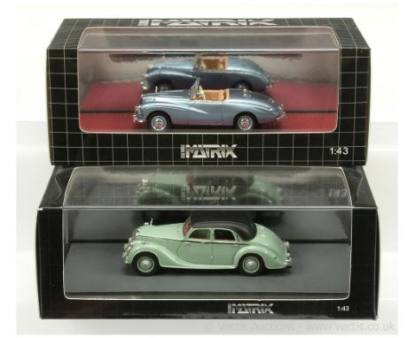 Matrix (1/43rd scale) MX41807 Sunbeam Alpine Open-top - metallic light blue, beige interior, chrome trim and MX41704 Riley RM