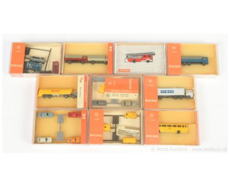 Wiking a group of early issues (1/160th scale) to include Articulated Truck &amp; Trailer; Coach; Turntable Fire Engine, Cove