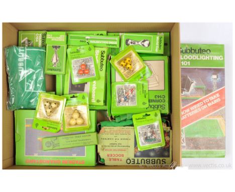 Subbuteo a large group to include C119 European Cup; C157 World Cup; C148N Standard Goals; C123 Live Action Goalkeepers; C158