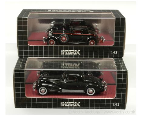 Matrix (1/43rd scale) MX41804 Stutz Supercharged Lancefield Coupe 1930- black, red trim and MX50301 Cadillac Fleetwood Coupe 