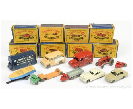 Matchbox Regular Wheels group to include 4a Massey Harris Tractor (unboxed); 10a Scammell Scarab with open trailer (comes wit