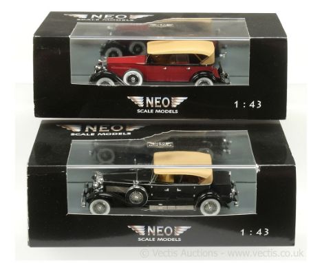 Neo Scale Models (1/43rd scale) Duesenberg Model J Tourster Derham 1930 - black, beige hood, whitewall tyres and Packard 733 