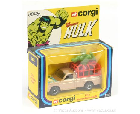 Corgi 264v "The Incredible Hunk" Mazda Pick-up Truck - metallic light brown, red cage with "Hulk" figure - overall condition 