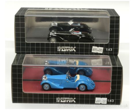 Matrix (1/43rd scale) MX51806 Squire 1.5 litre Corsica 1937 - black, pale blue interior and MX40205 Bugatti type 57 Corsica 1